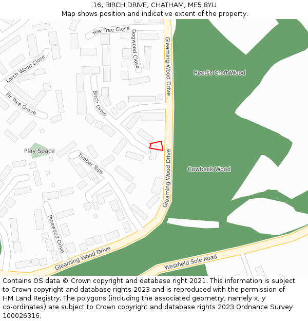16, BIRCH DRIVE, CHATHAM, ME5 8YU: Location map and indicative extent of plot