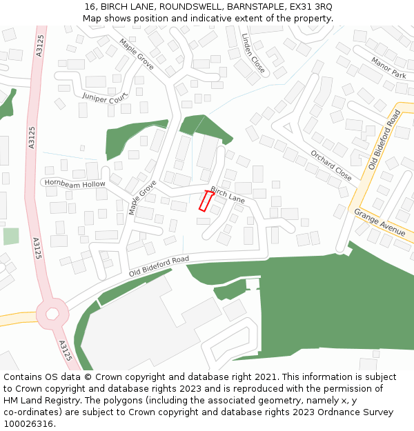 16, BIRCH LANE, ROUNDSWELL, BARNSTAPLE, EX31 3RQ: Location map and indicative extent of plot