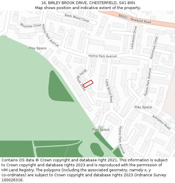 16, BIRLEY BROOK DRIVE, CHESTERFIELD, S41 8XN: Location map and indicative extent of plot