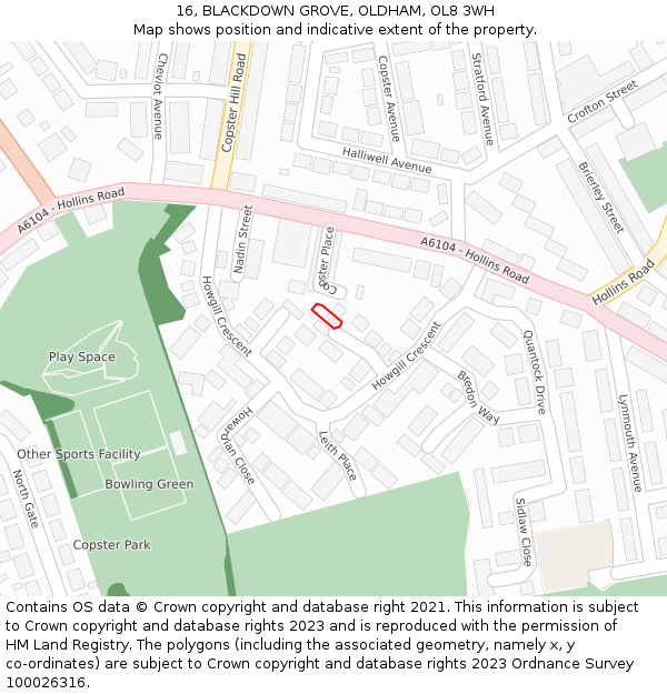 16, BLACKDOWN GROVE, OLDHAM, OL8 3WH: Location map and indicative extent of plot
