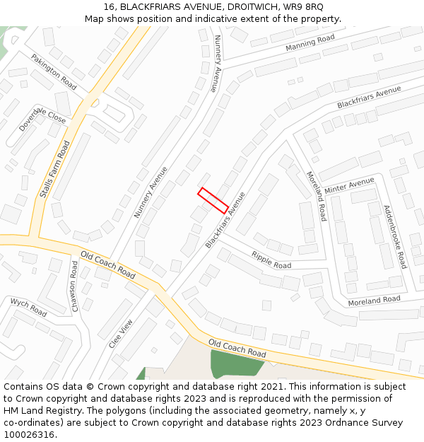 16, BLACKFRIARS AVENUE, DROITWICH, WR9 8RQ: Location map and indicative extent of plot