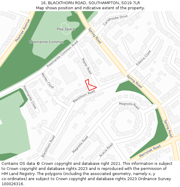 16, BLACKTHORN ROAD, SOUTHAMPTON, SO19 7LR: Location map and indicative extent of plot