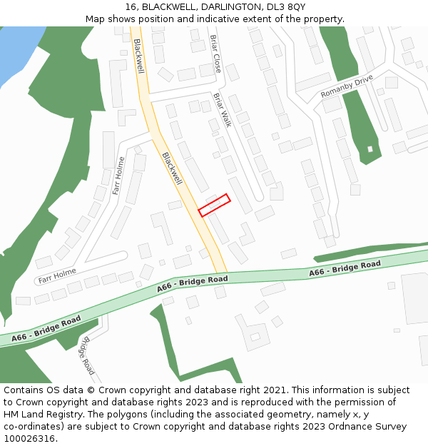16, BLACKWELL, DARLINGTON, DL3 8QY: Location map and indicative extent of plot
