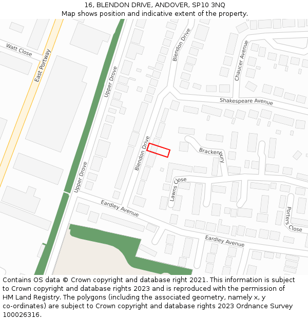 16, BLENDON DRIVE, ANDOVER, SP10 3NQ: Location map and indicative extent of plot