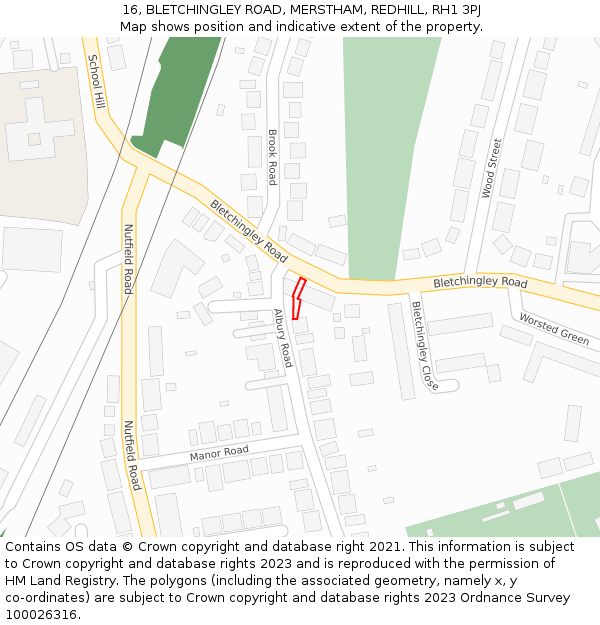 16, BLETCHINGLEY ROAD, MERSTHAM, REDHILL, RH1 3PJ: Location map and indicative extent of plot