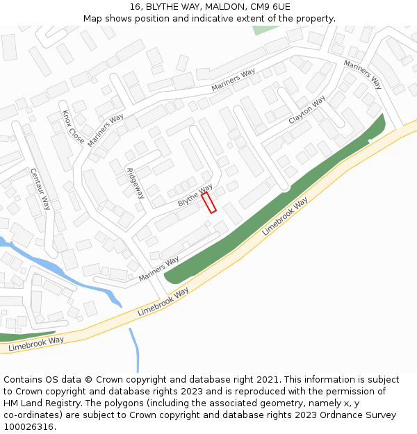 16, BLYTHE WAY, MALDON, CM9 6UE: Location map and indicative extent of plot