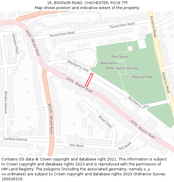 16, BOGNOR ROAD, CHICHESTER, PO19 7TF: Location map and indicative extent of plot