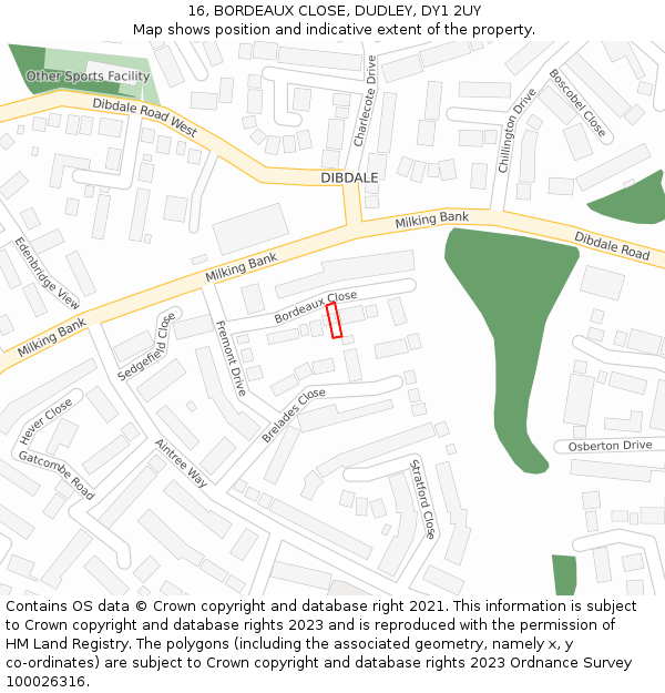 16, BORDEAUX CLOSE, DUDLEY, DY1 2UY: Location map and indicative extent of plot