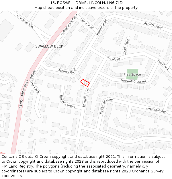 16, BOSWELL DRIVE, LINCOLN, LN6 7LD: Location map and indicative extent of plot