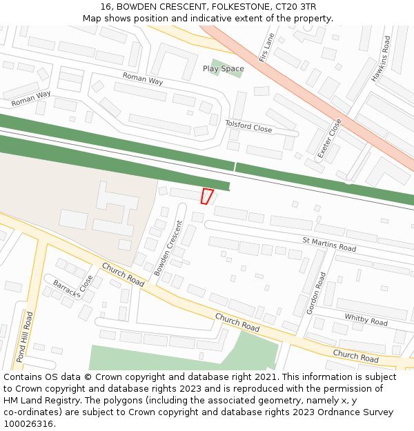 16, BOWDEN CRESCENT, FOLKESTONE, CT20 3TR: Location map and indicative extent of plot
