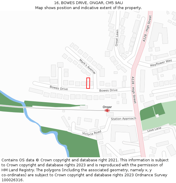16, BOWES DRIVE, ONGAR, CM5 9AU: Location map and indicative extent of plot