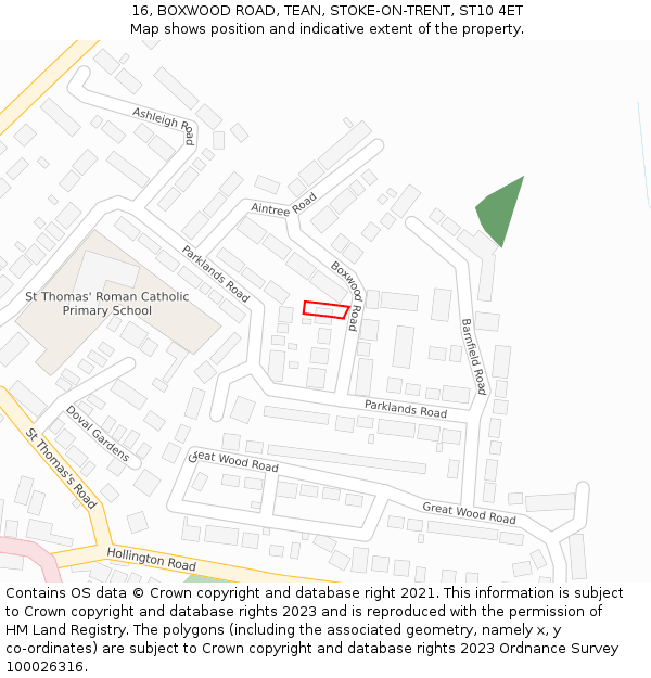 16, BOXWOOD ROAD, TEAN, STOKE-ON-TRENT, ST10 4ET: Location map and indicative extent of plot