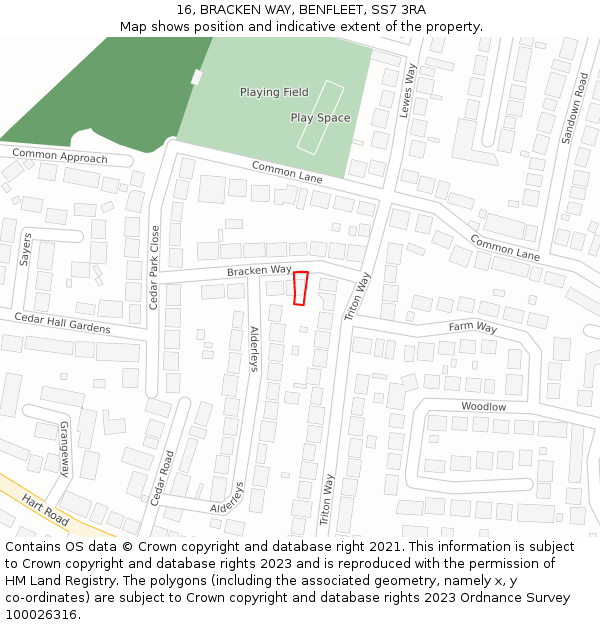 16, BRACKEN WAY, BENFLEET, SS7 3RA: Location map and indicative extent of plot