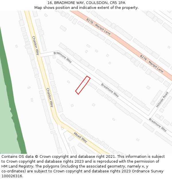 16, BRADMORE WAY, COULSDON, CR5 1PA: Location map and indicative extent of plot