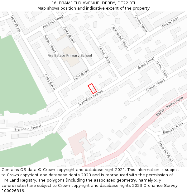16, BRAMFIELD AVENUE, DERBY, DE22 3TL: Location map and indicative extent of plot
