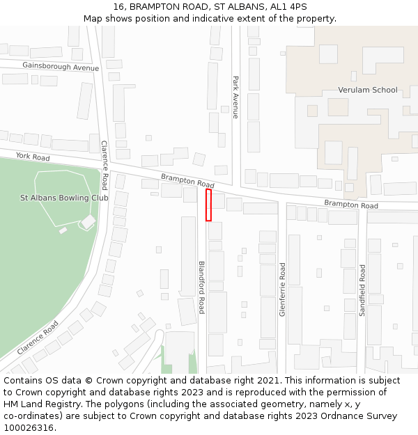 16, BRAMPTON ROAD, ST ALBANS, AL1 4PS: Location map and indicative extent of plot