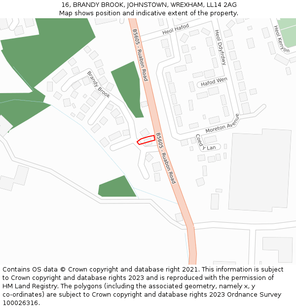 16, BRANDY BROOK, JOHNSTOWN, WREXHAM, LL14 2AG: Location map and indicative extent of plot