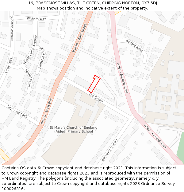 16, BRASENOSE VILLAS, THE GREEN, CHIPPING NORTON, OX7 5DJ: Location map and indicative extent of plot