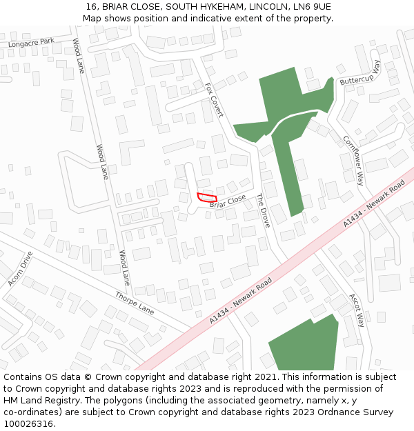 16, BRIAR CLOSE, SOUTH HYKEHAM, LINCOLN, LN6 9UE: Location map and indicative extent of plot