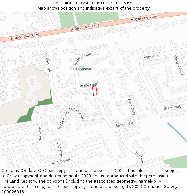 16, BRIDLE CLOSE, CHATTERIS, PE16 6AT: Location map and indicative extent of plot