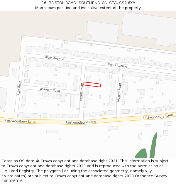 16, BRISTOL ROAD, SOUTHEND-ON-SEA, SS2 6XA: Location map and indicative extent of plot