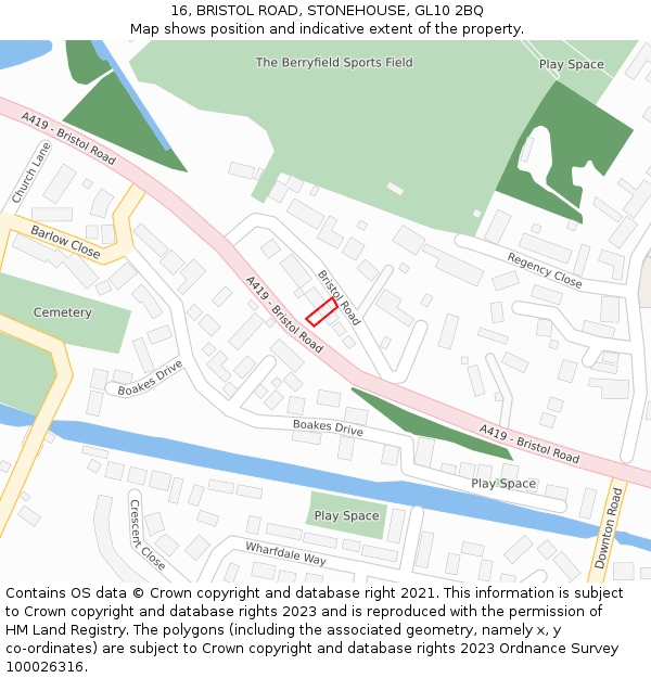 16, BRISTOL ROAD, STONEHOUSE, GL10 2BQ: Location map and indicative extent of plot