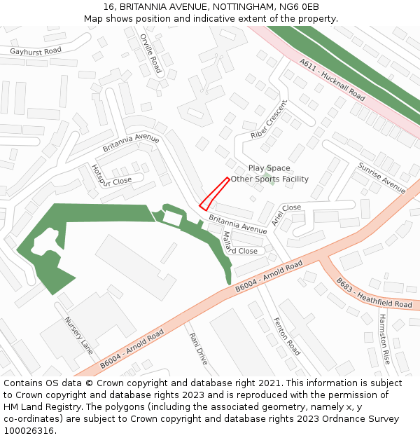 16, BRITANNIA AVENUE, NOTTINGHAM, NG6 0EB: Location map and indicative extent of plot