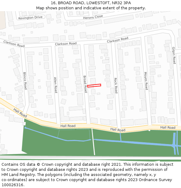 16, BROAD ROAD, LOWESTOFT, NR32 3PA: Location map and indicative extent of plot