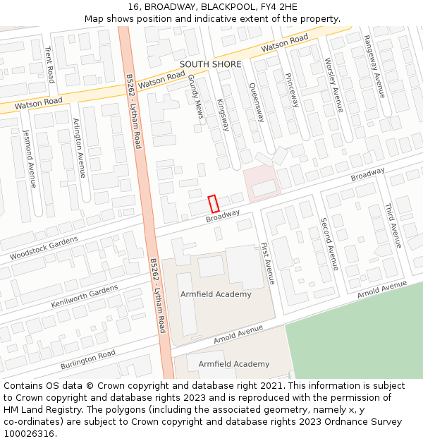 16, BROADWAY, BLACKPOOL, FY4 2HE: Location map and indicative extent of plot