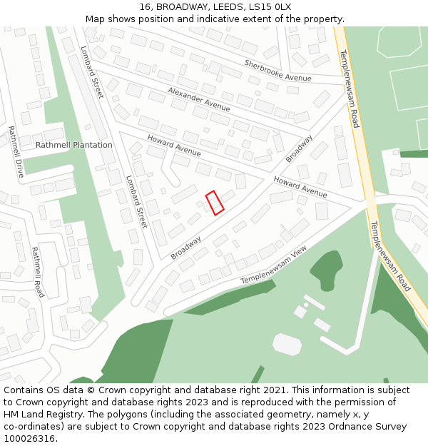 16, BROADWAY, LEEDS, LS15 0LX: Location map and indicative extent of plot