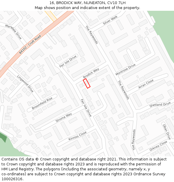 16, BRODICK WAY, NUNEATON, CV10 7LH: Location map and indicative extent of plot