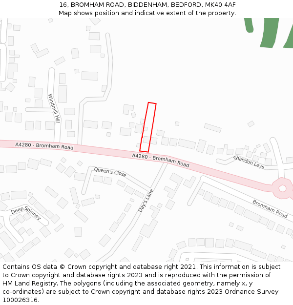 16, BROMHAM ROAD, BIDDENHAM, BEDFORD, MK40 4AF: Location map and indicative extent of plot