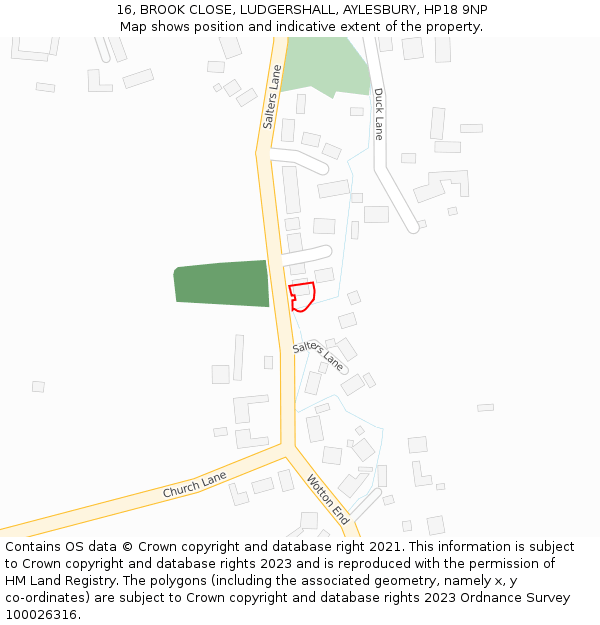 16, BROOK CLOSE, LUDGERSHALL, AYLESBURY, HP18 9NP: Location map and indicative extent of plot