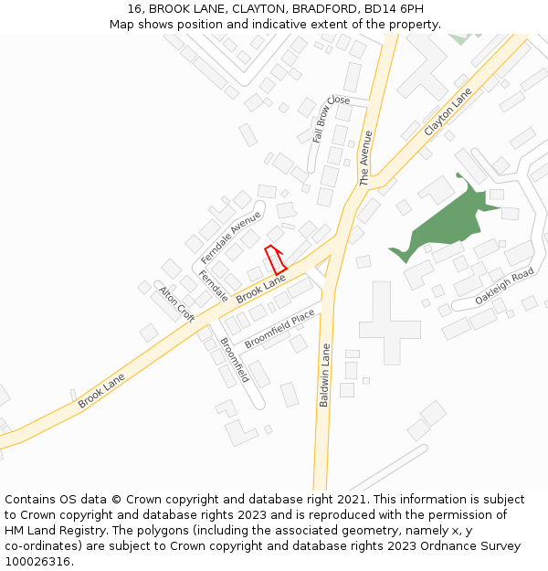 16, BROOK LANE, CLAYTON, BRADFORD, BD14 6PH: Location map and indicative extent of plot