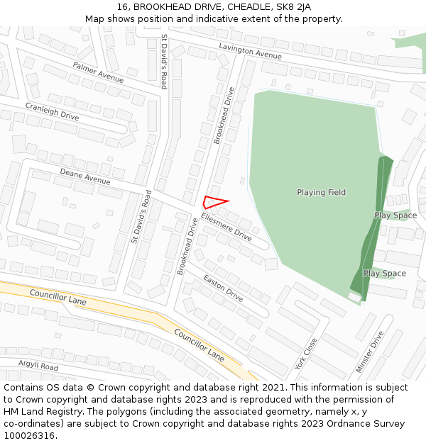 16, BROOKHEAD DRIVE, CHEADLE, SK8 2JA: Location map and indicative extent of plot