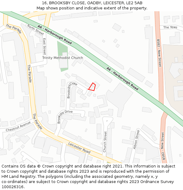 16, BROOKSBY CLOSE, OADBY, LEICESTER, LE2 5AB: Location map and indicative extent of plot