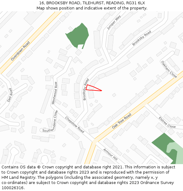 16, BROOKSBY ROAD, TILEHURST, READING, RG31 6LX: Location map and indicative extent of plot