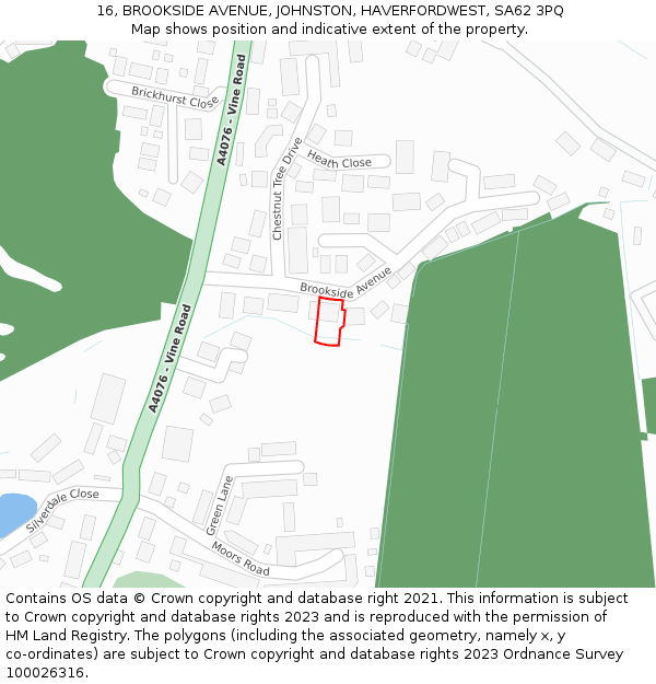 16, BROOKSIDE AVENUE, JOHNSTON, HAVERFORDWEST, SA62 3PQ: Location map and indicative extent of plot