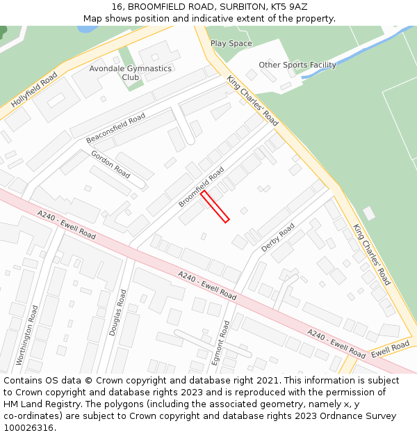 16, BROOMFIELD ROAD, SURBITON, KT5 9AZ: Location map and indicative extent of plot