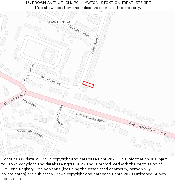 16, BROWN AVENUE, CHURCH LAWTON, STOKE-ON-TRENT, ST7 3EE: Location map and indicative extent of plot