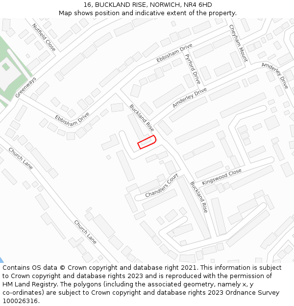 16, BUCKLAND RISE, NORWICH, NR4 6HD: Location map and indicative extent of plot