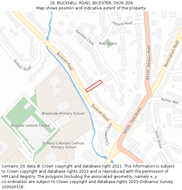 16, BUCKNELL ROAD, BICESTER, OX26 2DA: Location map and indicative extent of plot