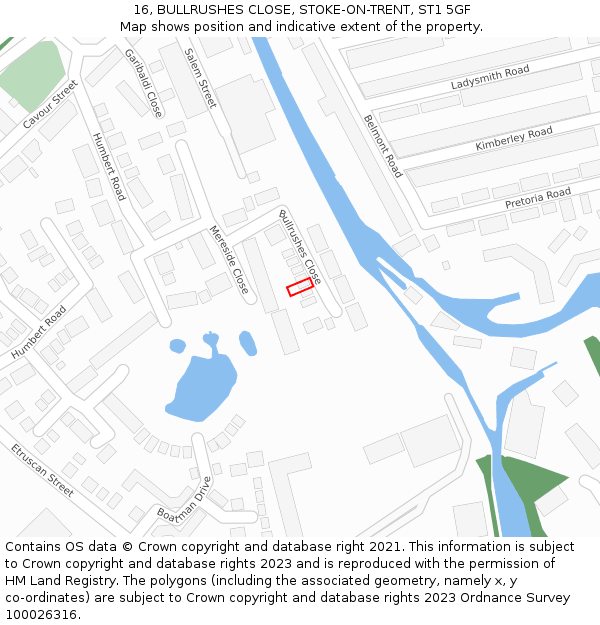 16, BULLRUSHES CLOSE, STOKE-ON-TRENT, ST1 5GF: Location map and indicative extent of plot