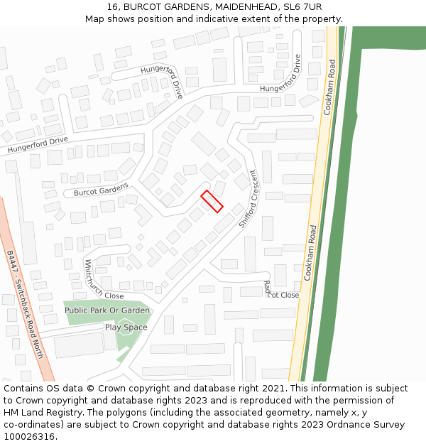 16, BURCOT GARDENS, MAIDENHEAD, SL6 7UR: Location map and indicative extent of plot