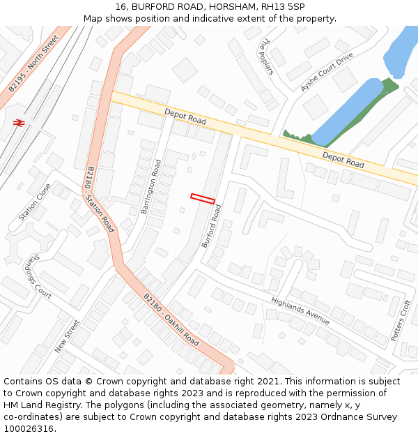 16, BURFORD ROAD, HORSHAM, RH13 5SP: Location map and indicative extent of plot
