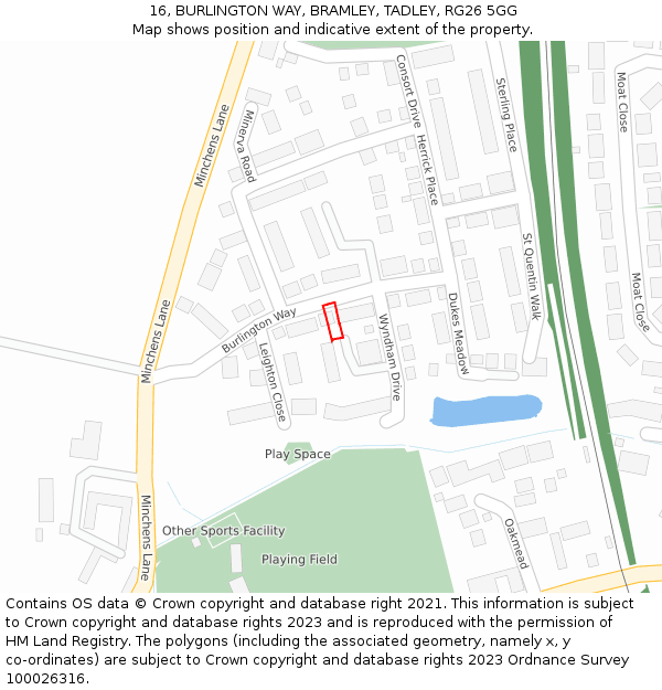 16, BURLINGTON WAY, BRAMLEY, TADLEY, RG26 5GG: Location map and indicative extent of plot