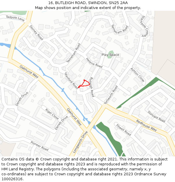 16, BUTLEIGH ROAD, SWINDON, SN25 2AA: Location map and indicative extent of plot