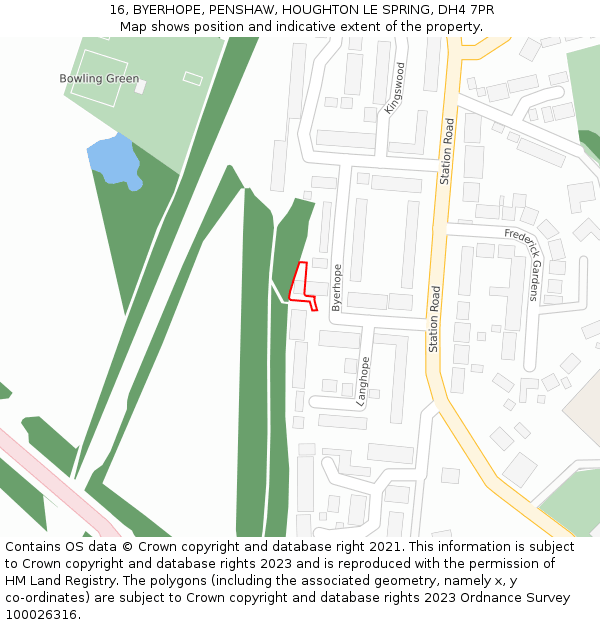 16, BYERHOPE, PENSHAW, HOUGHTON LE SPRING, DH4 7PR: Location map and indicative extent of plot