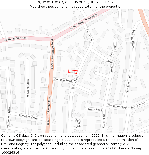 16, BYRON ROAD, GREENMOUNT, BURY, BL8 4EN: Location map and indicative extent of plot