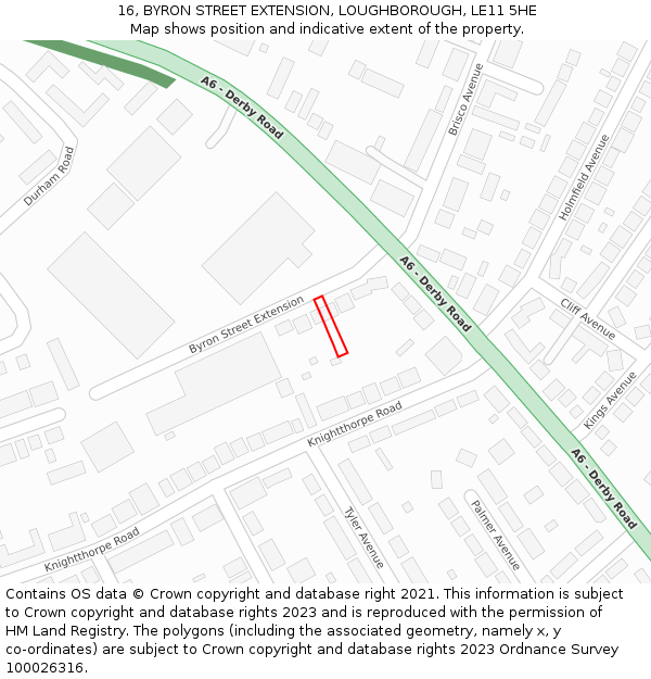 16, BYRON STREET EXTENSION, LOUGHBOROUGH, LE11 5HE: Location map and indicative extent of plot